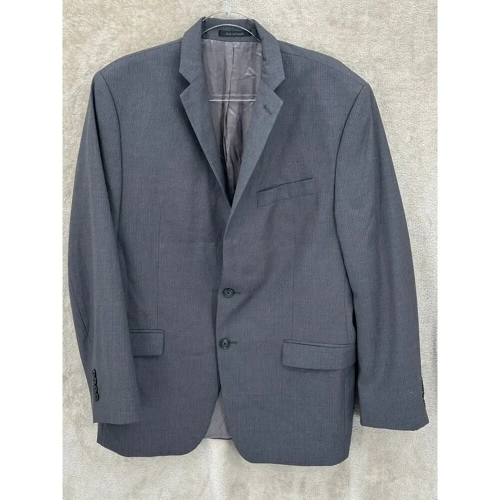 Calvin Klein Suit Jacket Mens 42R Gray Pinstripe 100%‎ Wool Sport Coat Blazer